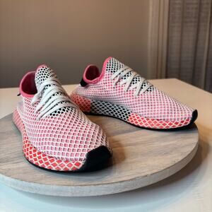Adidas Deerupt Runner Pink White Black Grid Sneakers Lightweight Casual Shoes 10